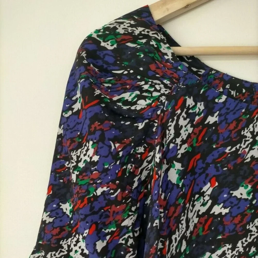 Maje 100% Silk Blue Top Size S Short Sleeve Lightweight Corporate Shirt - Picture 4 of 7